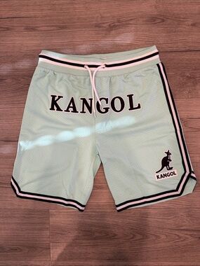Kangol Game Day Embroidered Logo Mesh Mint Green Basketball Shorts Mens Sz Large